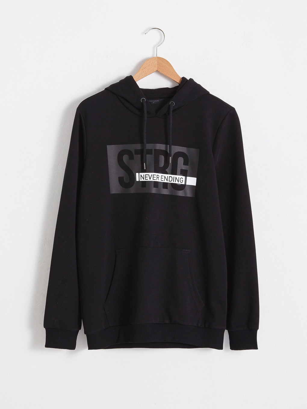 Siyah Uzun Kollu Baskılı Erkek Hoodie-5