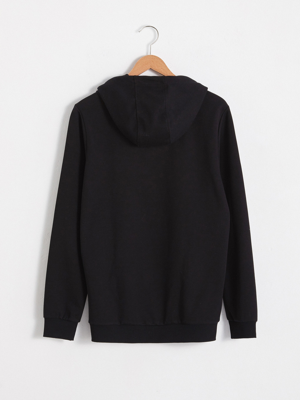 Siyah Uzun Kollu Baskılı Erkek Hoodie-6