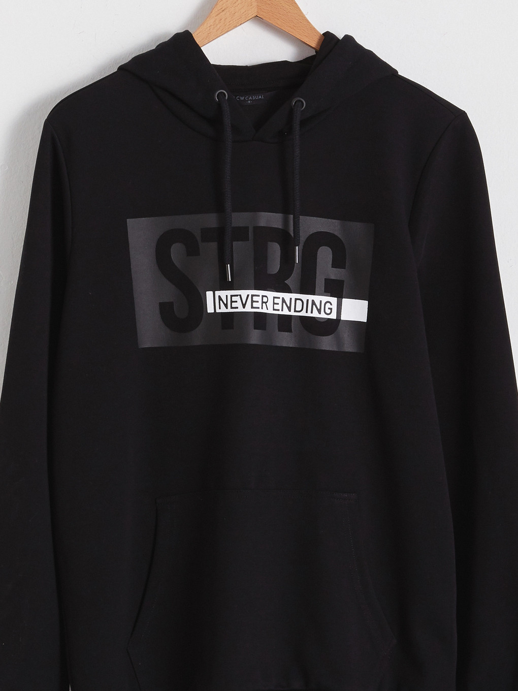Siyah Uzun Kollu Baskılı Erkek Hoodie-7