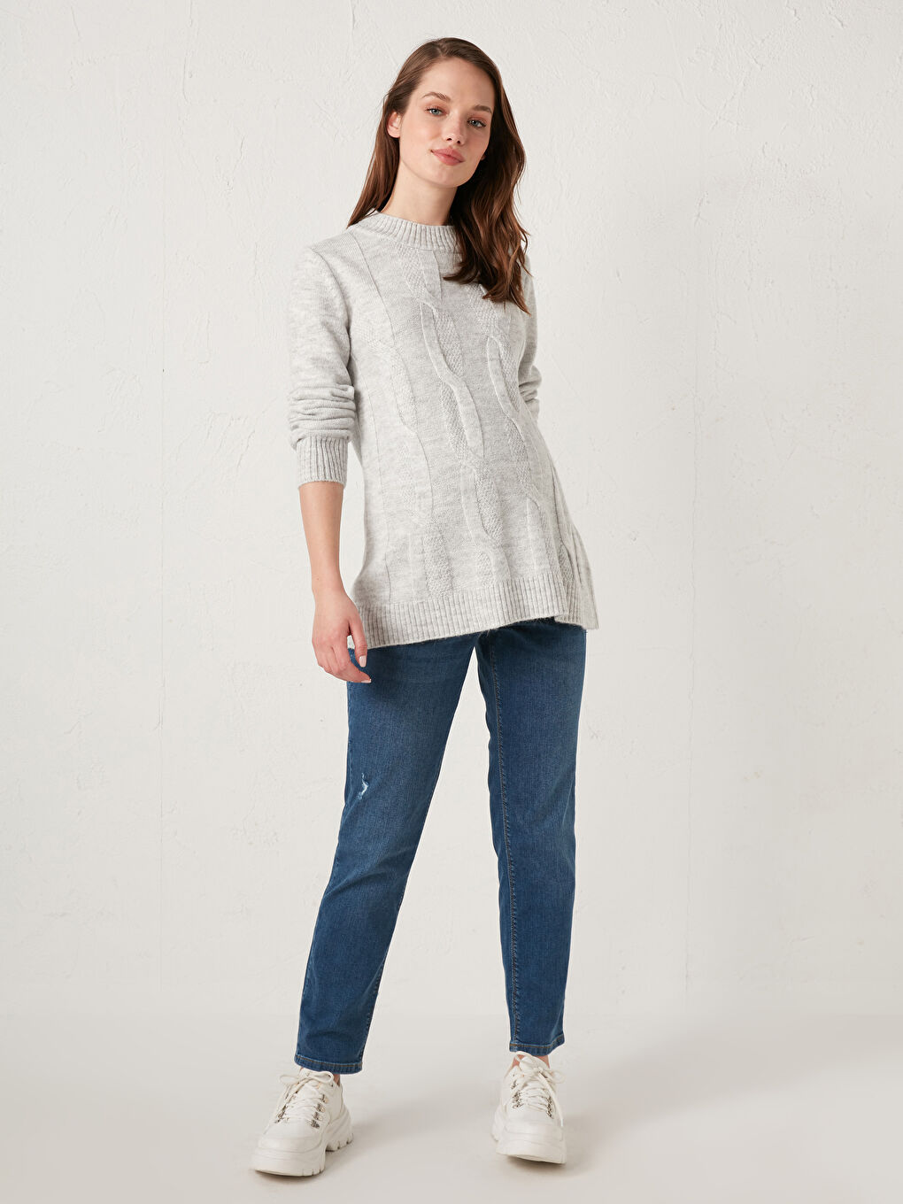 Gri Bisiklet Yaka Hamile Triko Kazak-2