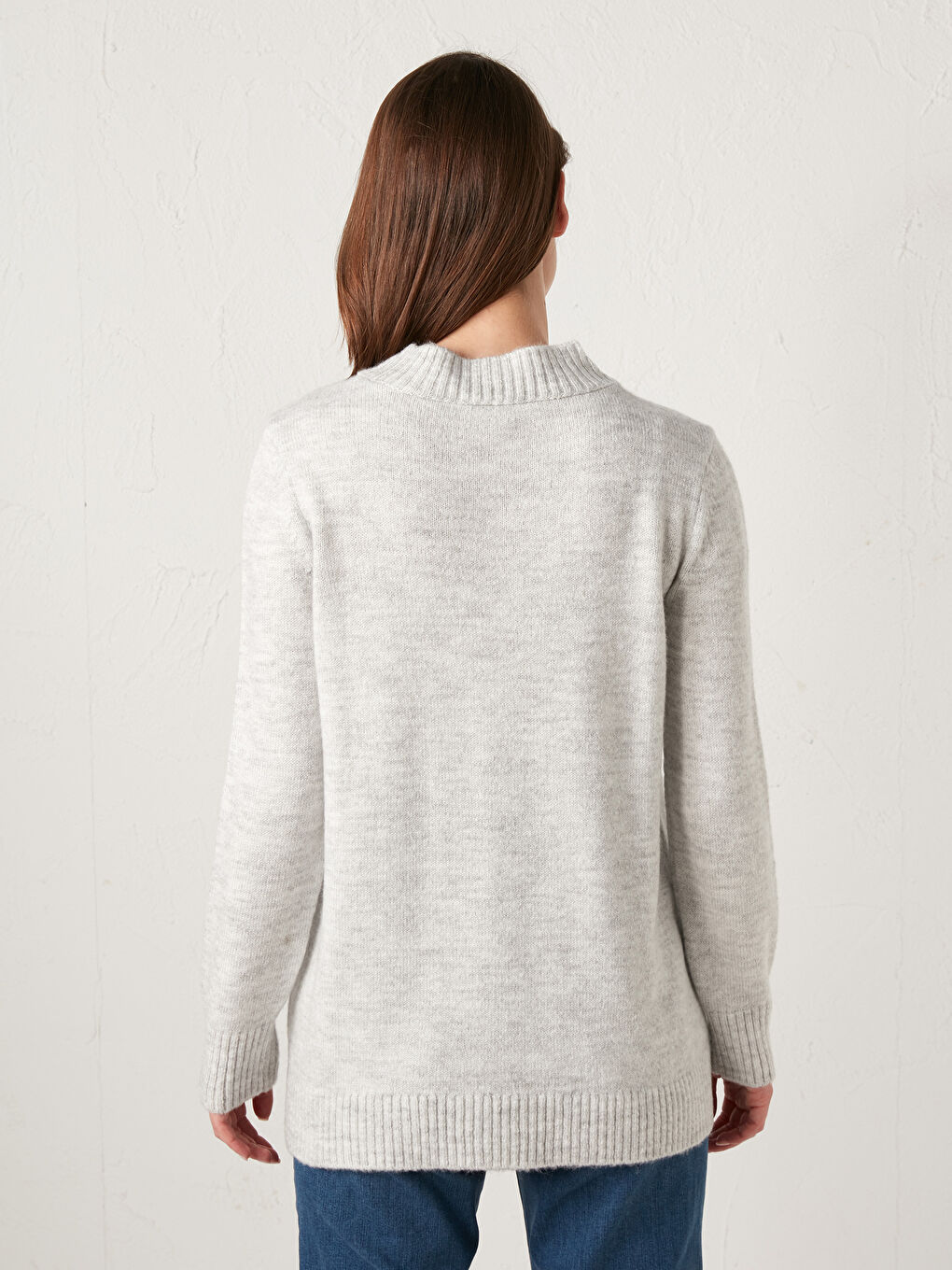 Gri Bisiklet Yaka Hamile Triko Kazak-3