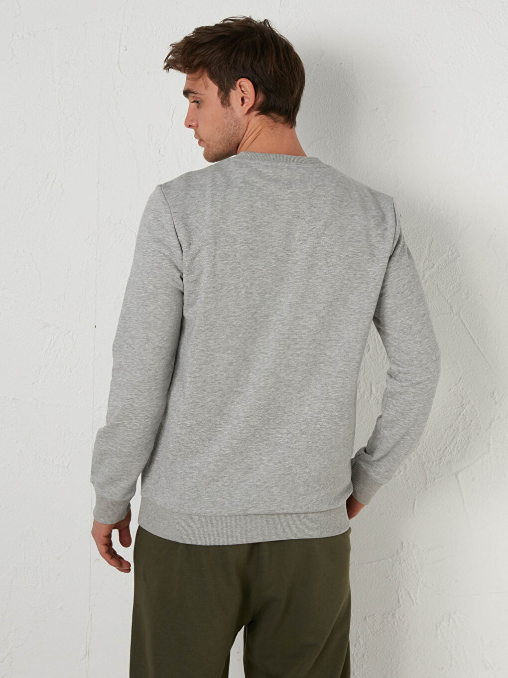 Gri Rahat Kalıp Bisiklet Yaka Baskılı Kalın Sweatshirt-3