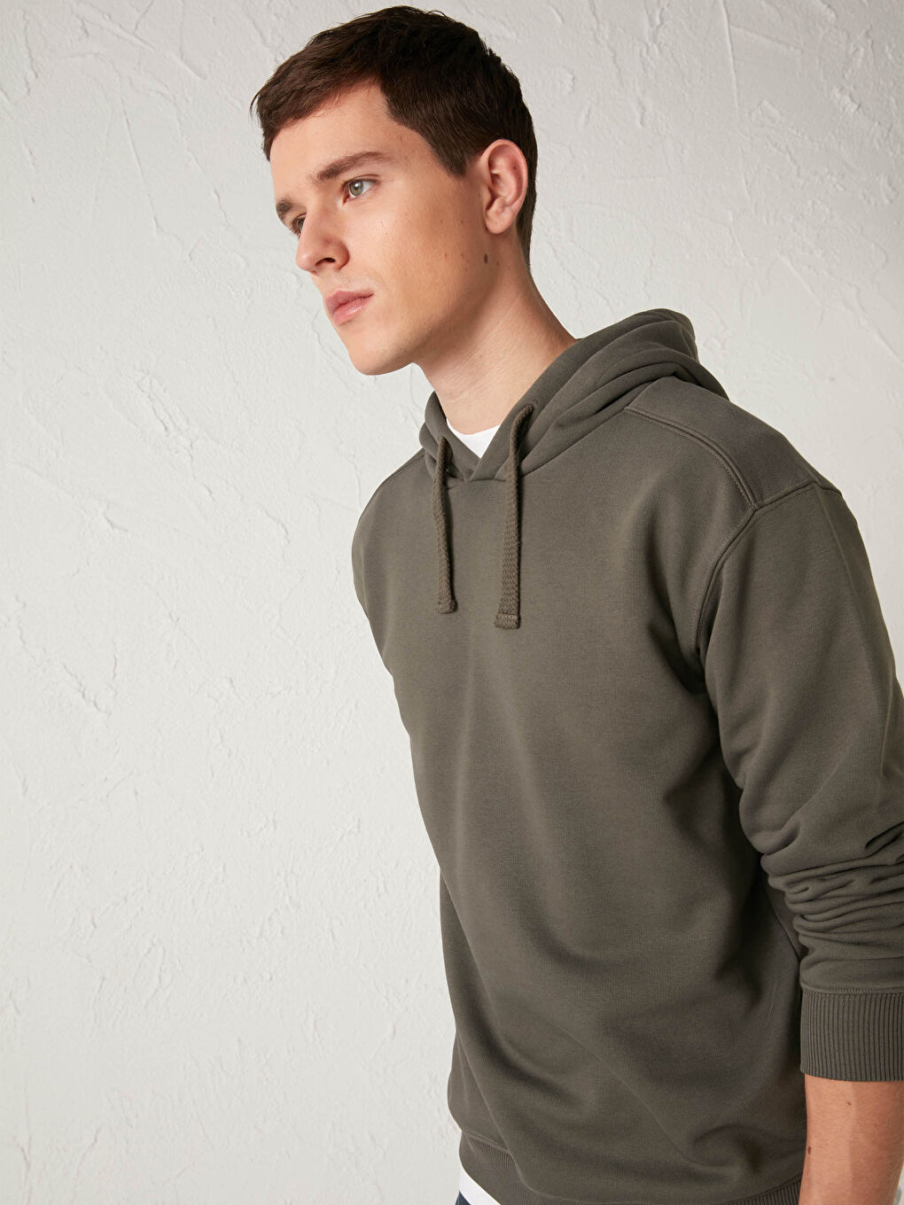 Haki Uzun Kollu Baskılı Erkek Hoodie