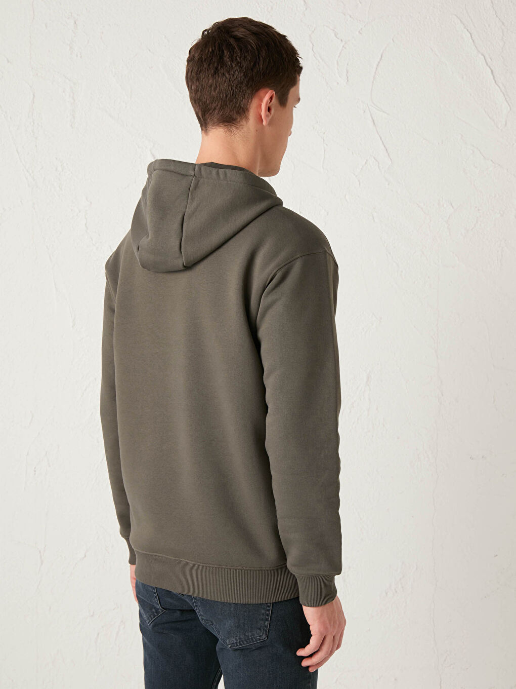 Haki Uzun Kollu Baskılı Erkek Hoodie-3