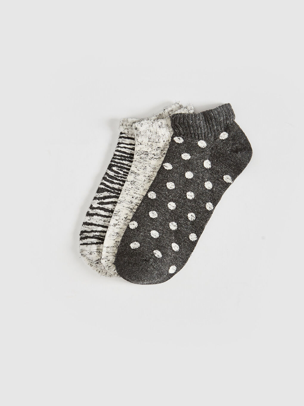 Gri Desenli Patik Çorap 3'lü