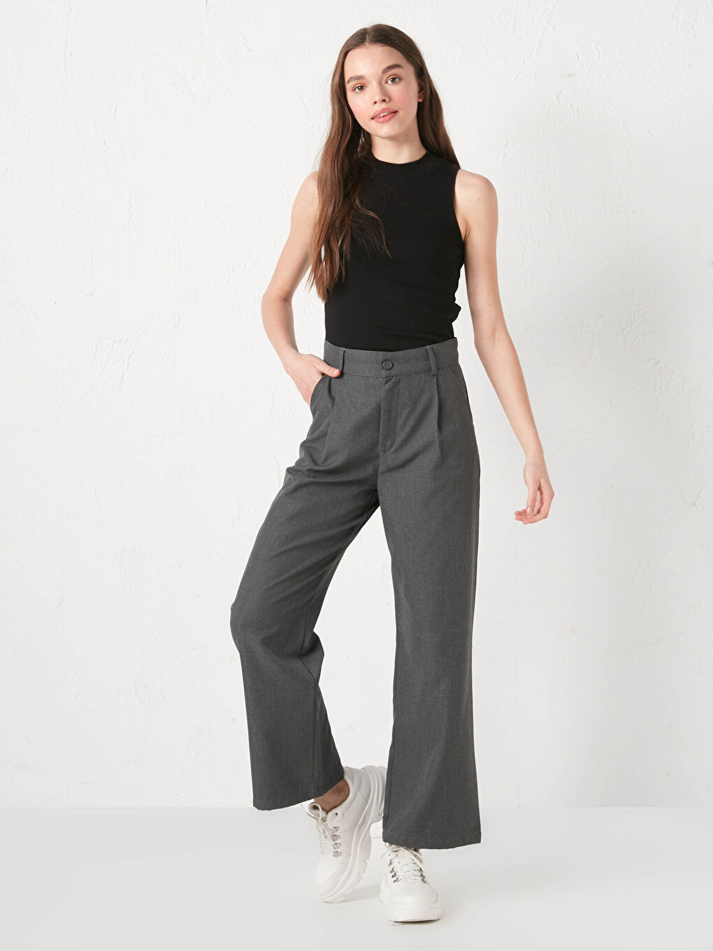 Wide Leg Twill Trousers-2