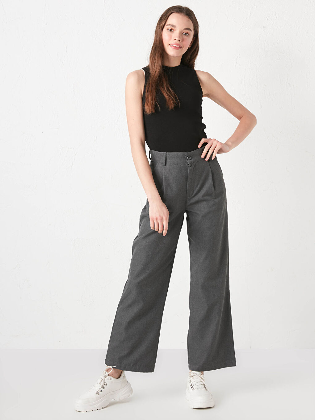 Wide Leg Twill Trousers
