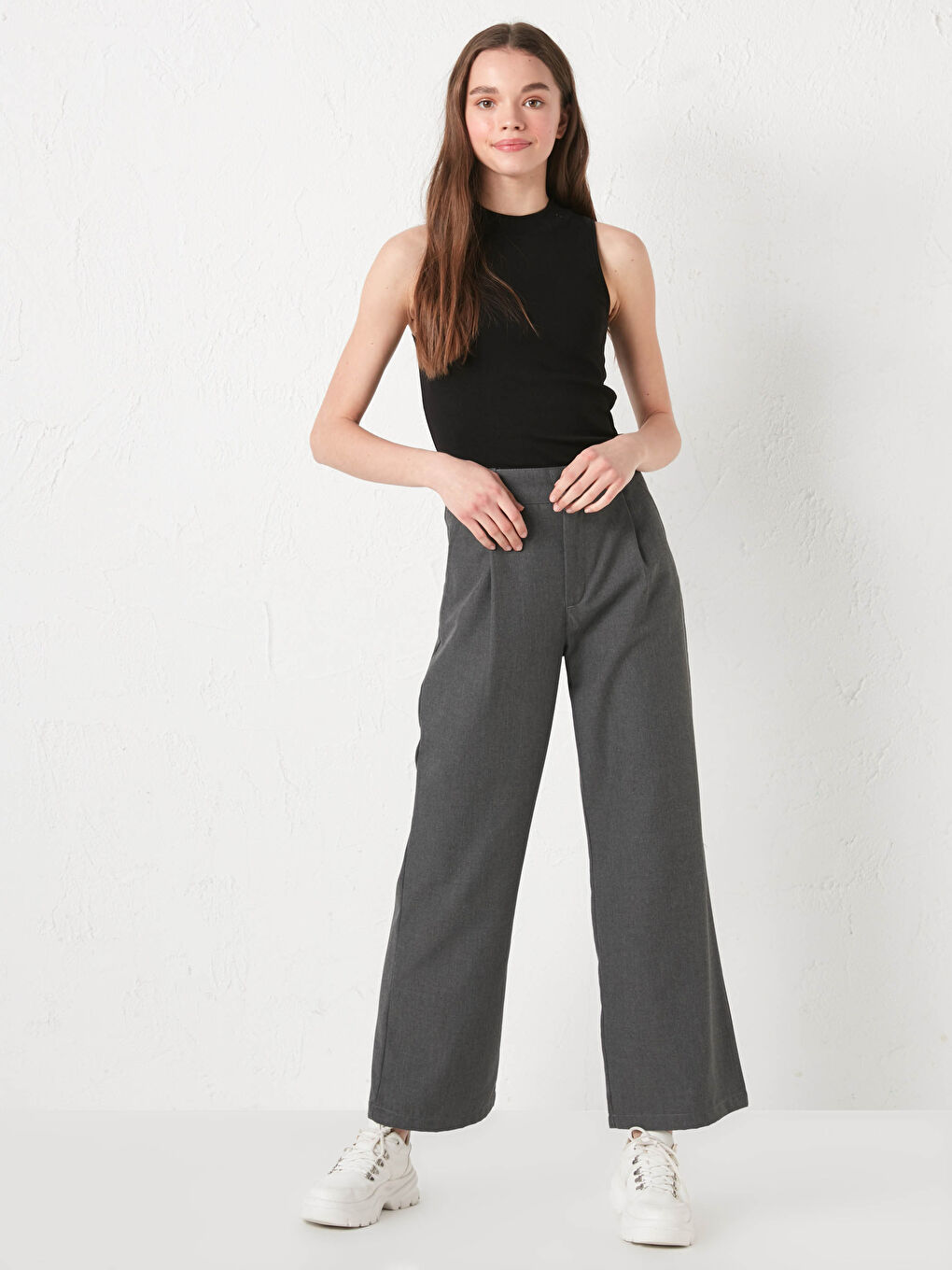 Wide Leg Twill Trousers-1