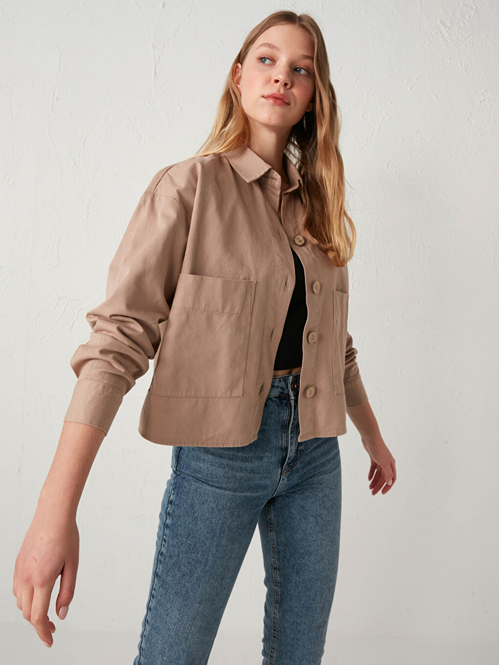Gabardine Hemd mit Taschendetail