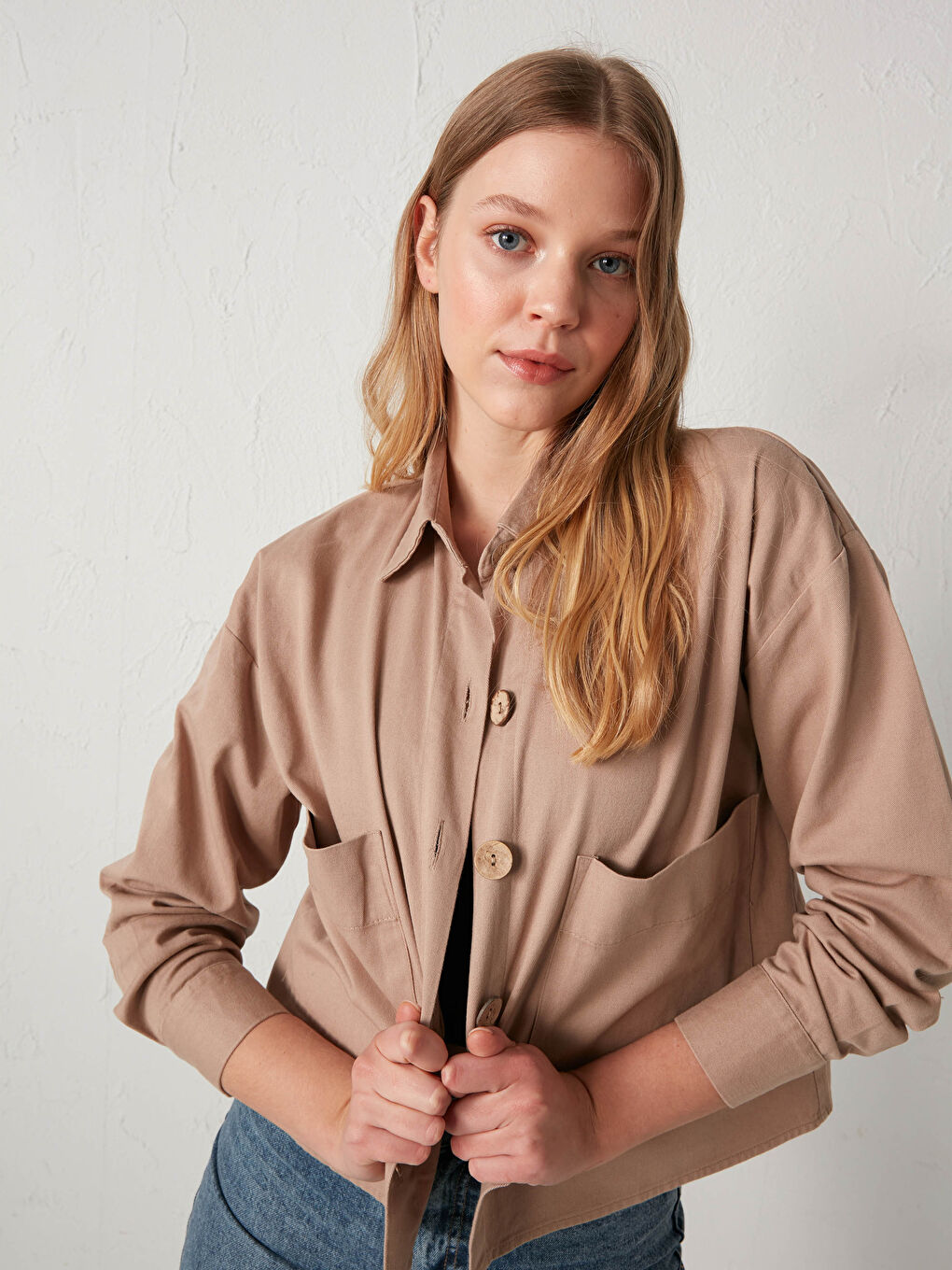 Gabardine Hemd mit Taschendetail-1