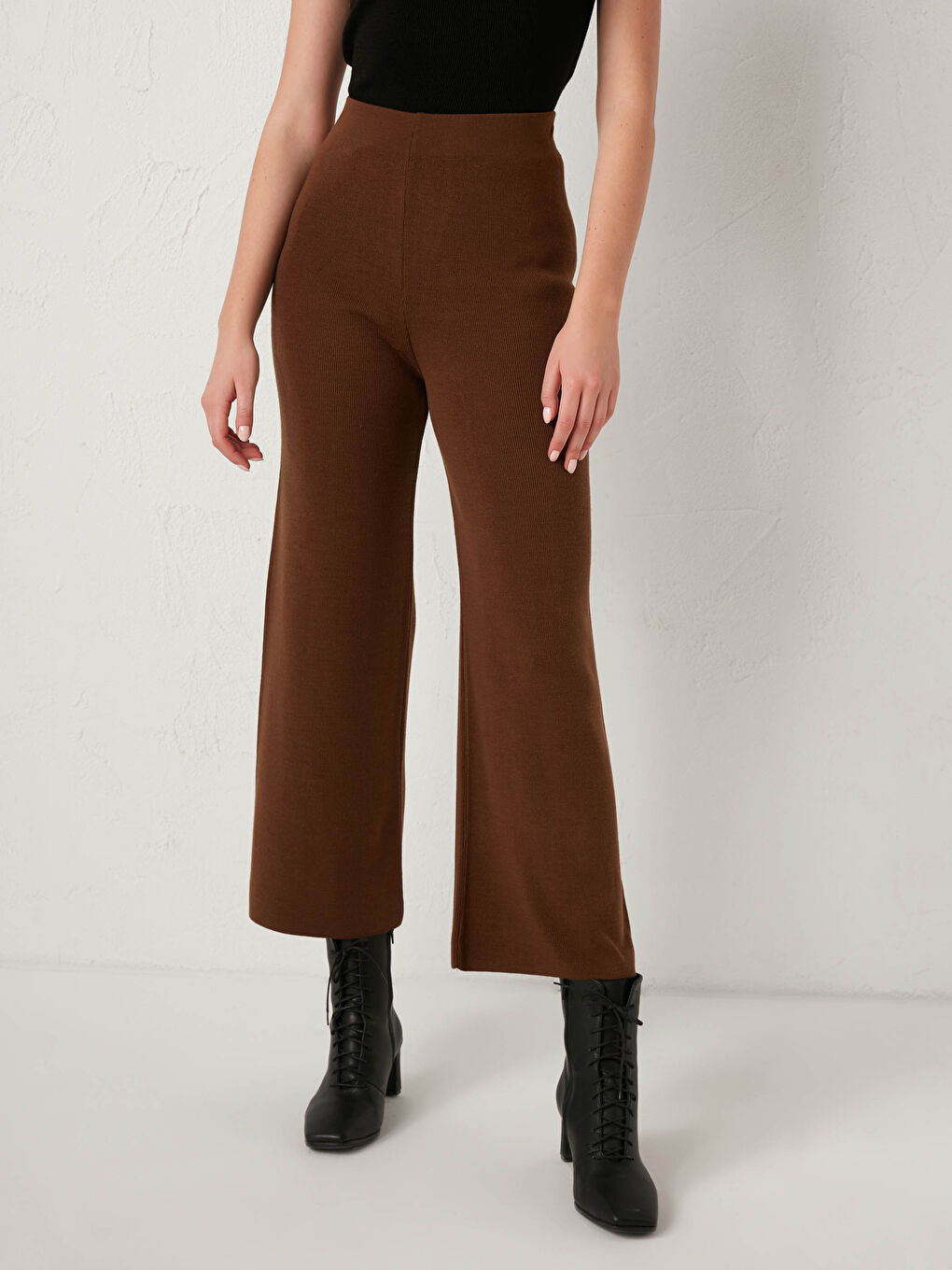 Elastic Waist Acrylic Knit Trousers-1
