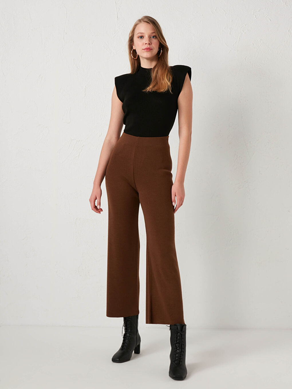 Elastic Waist Acrylic Knit Trousers-3