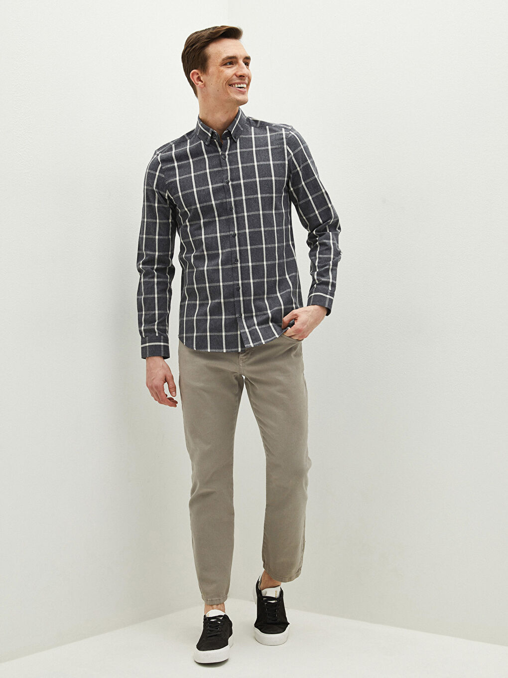 Slim fit  košulja od gabardina dugih rukava sa kockicama -0WIT29Z8-LKN