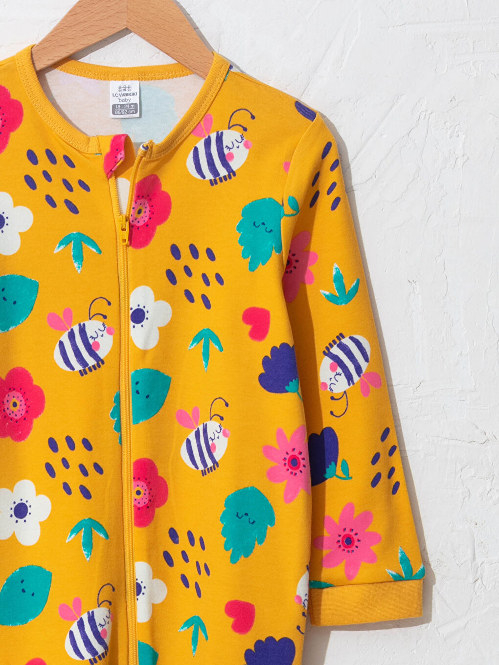 Turuncu Bisiklet Yaka Uzun Kol Pamuklu Desenli Kız Bebek Tulum-2