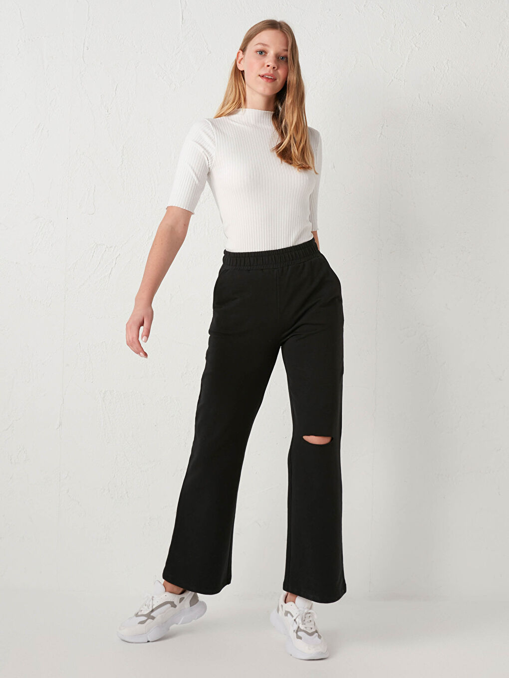 Elastische Taille Schlichte Baumwoll-Jogginghose-2