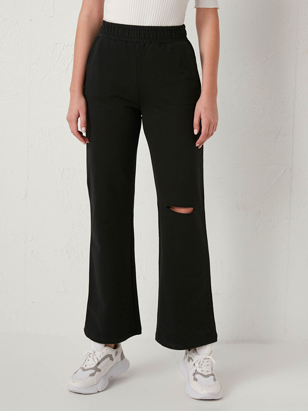 Elastische Taille Schlichte Baumwoll-Jogginghose-3