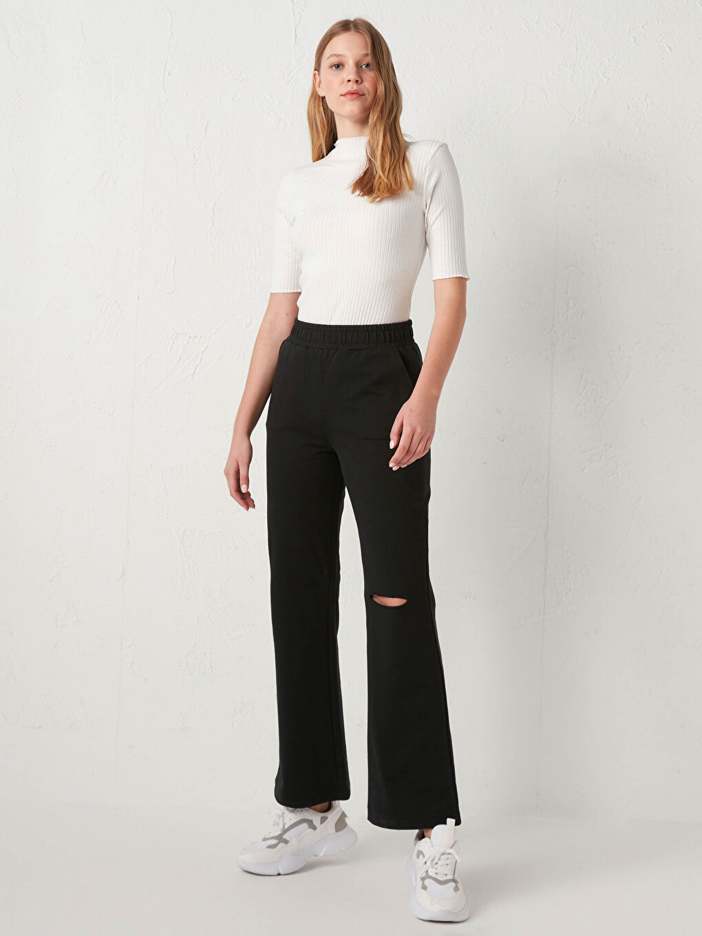 Elastische Taille Schlichte Baumwoll-Jogginghose