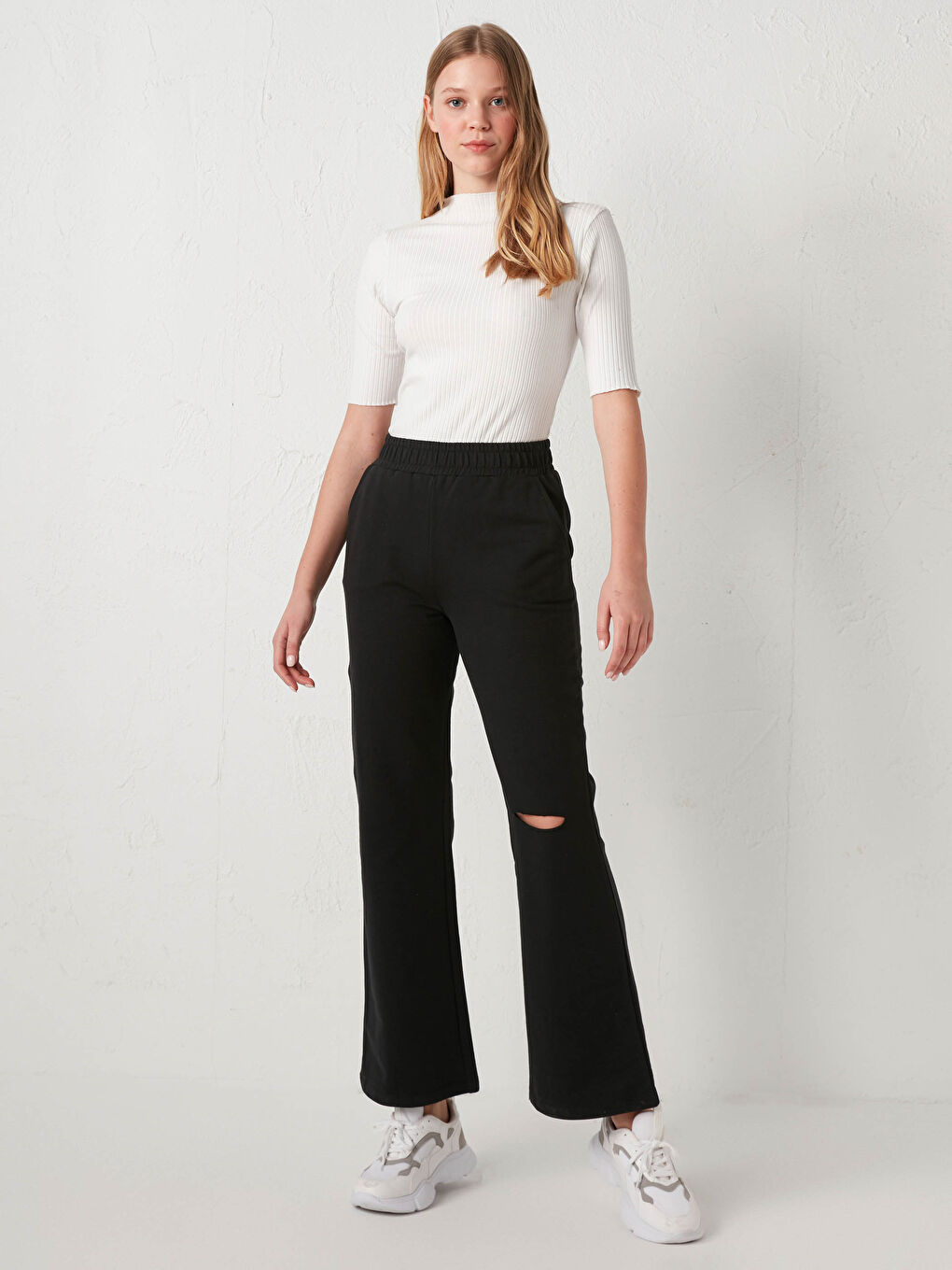 Elastische Taille Schlichte Baumwoll-Jogginghose-1