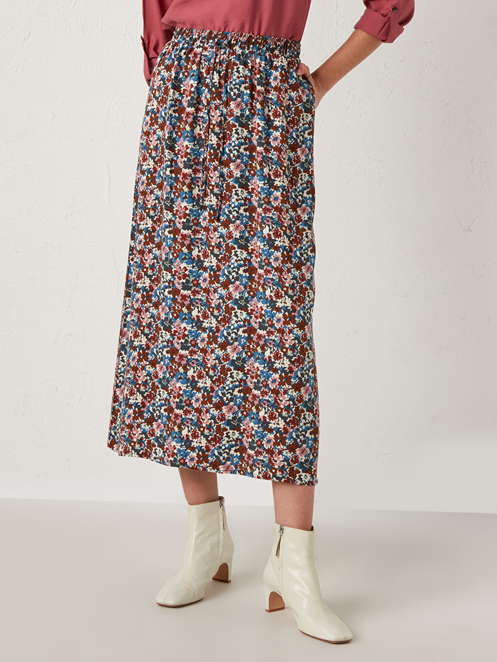 Jupe Longue en Viscose à Motif Floral-3