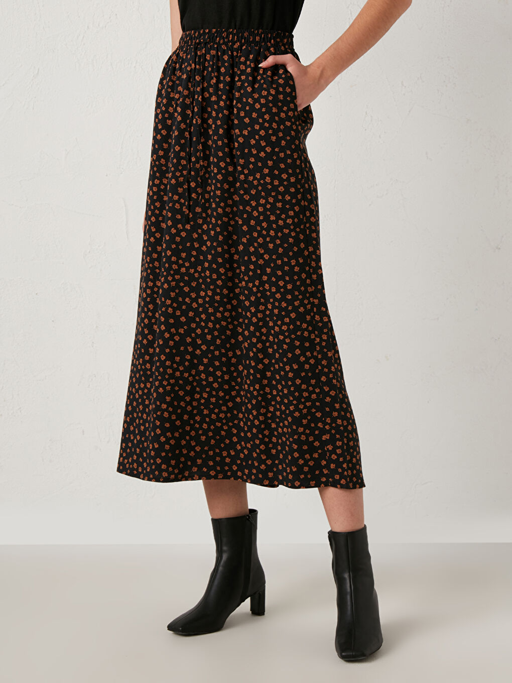 Jupe Longue en Viscose à Motif Floral-3