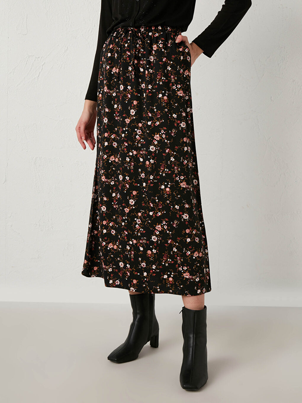 Jupe Longue en Viscose à Motif Floral-3