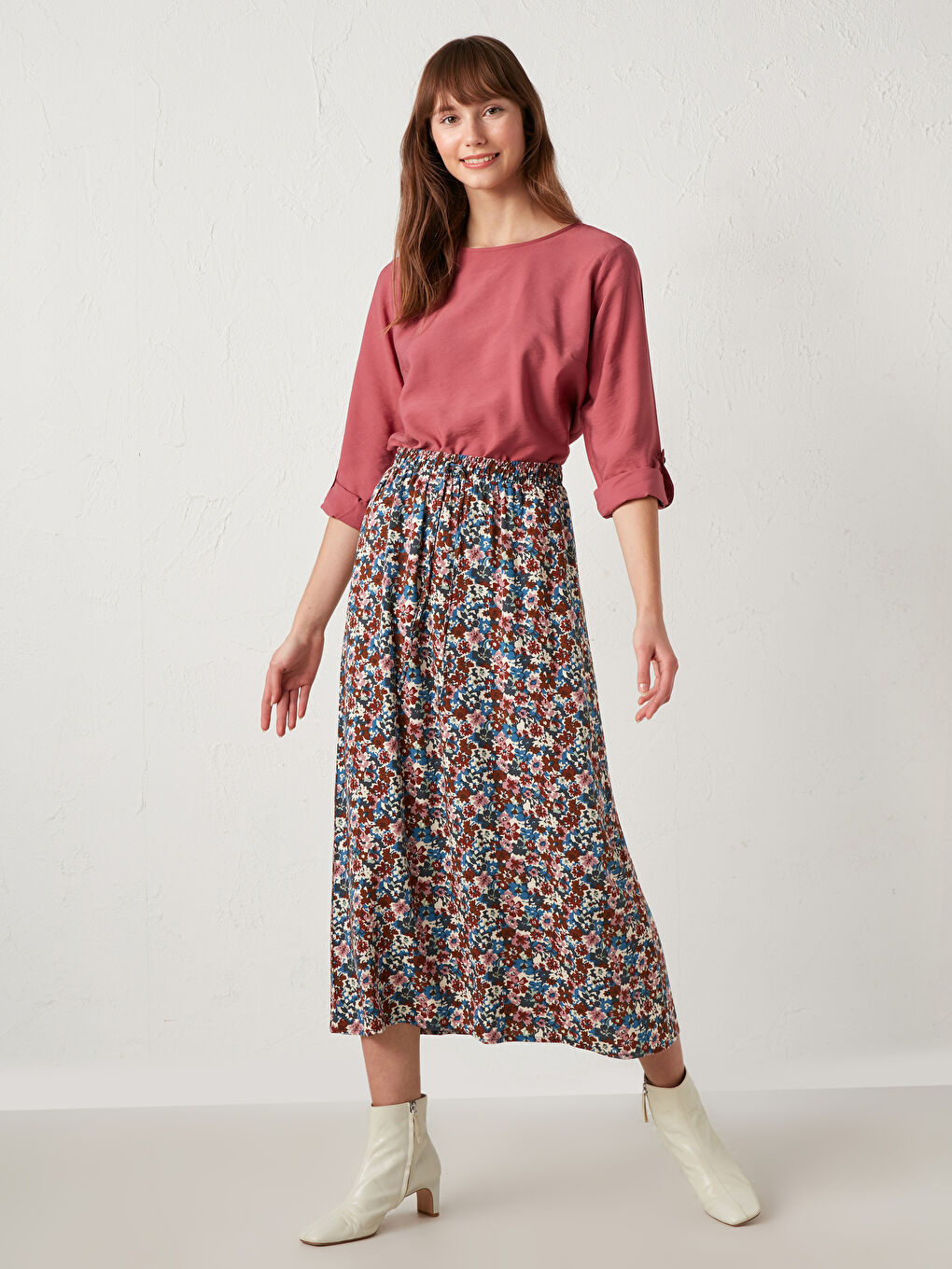 Jupe Longue en Viscose à Motif Floral