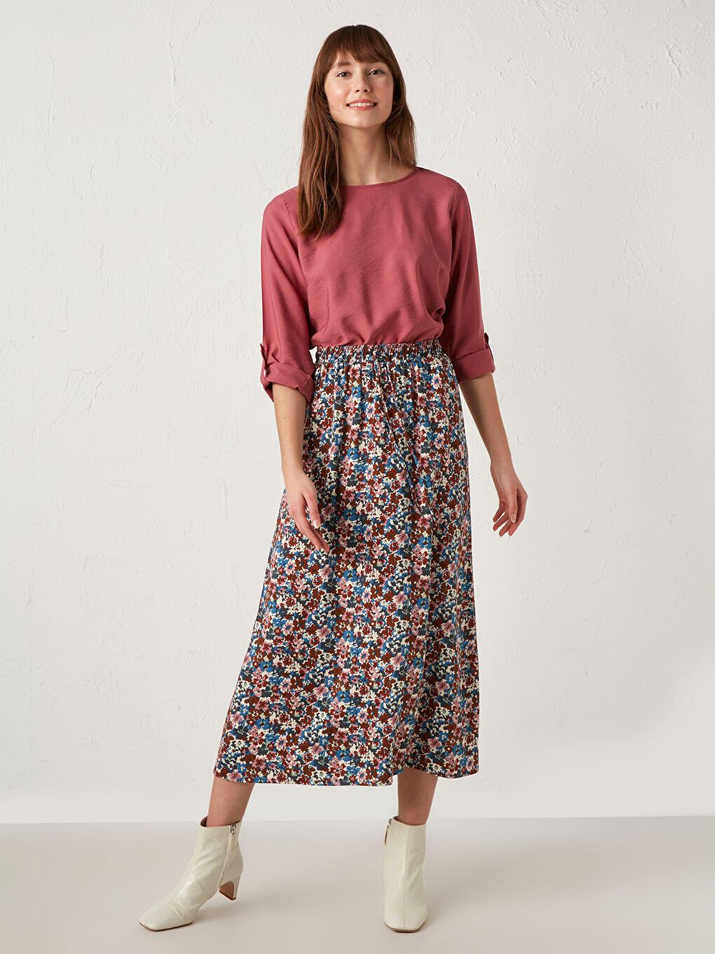 Jupe Longue en Viscose à Motif Floral-1