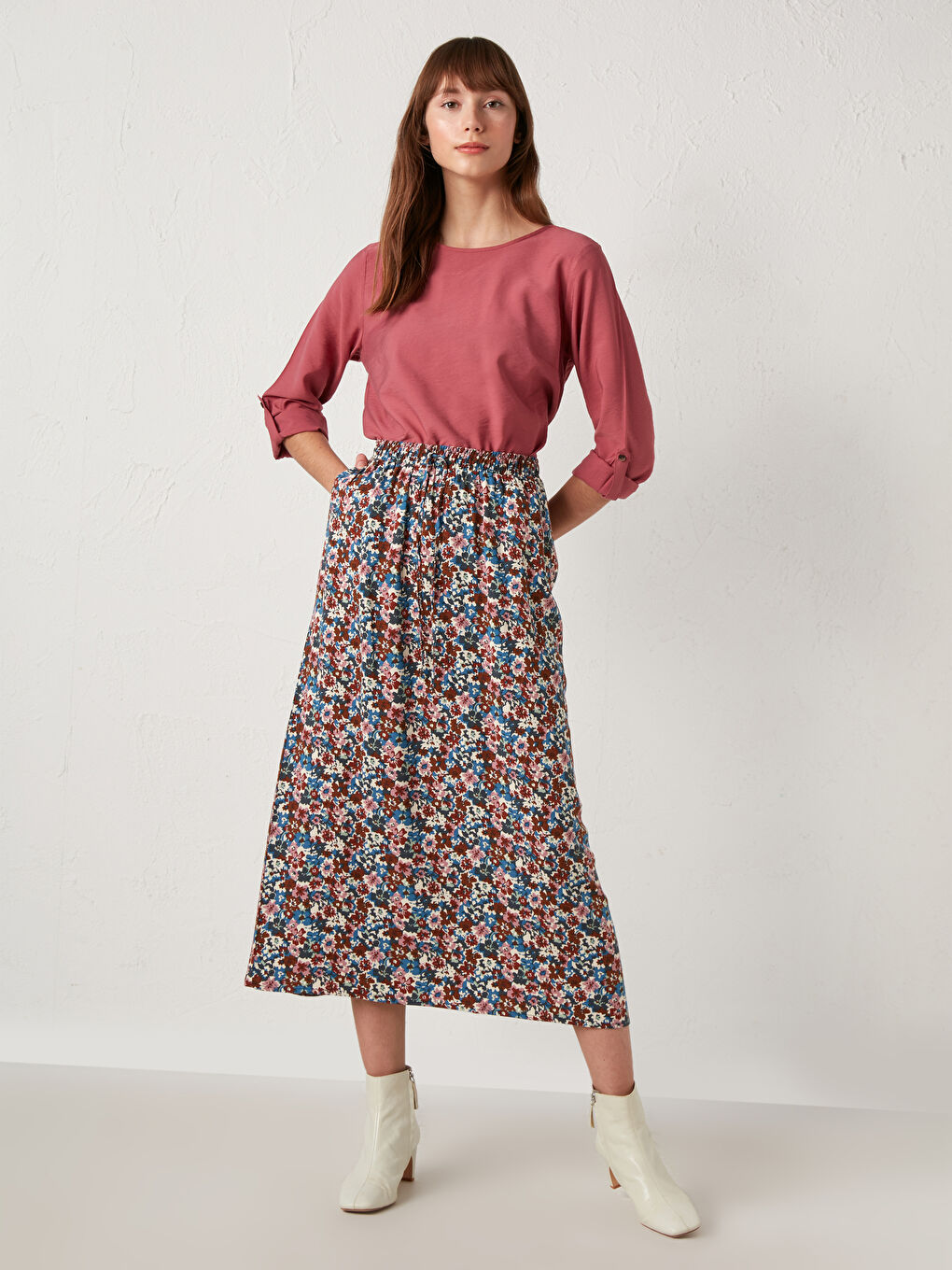 Jupe Longue en Viscose à Motif Floral-2