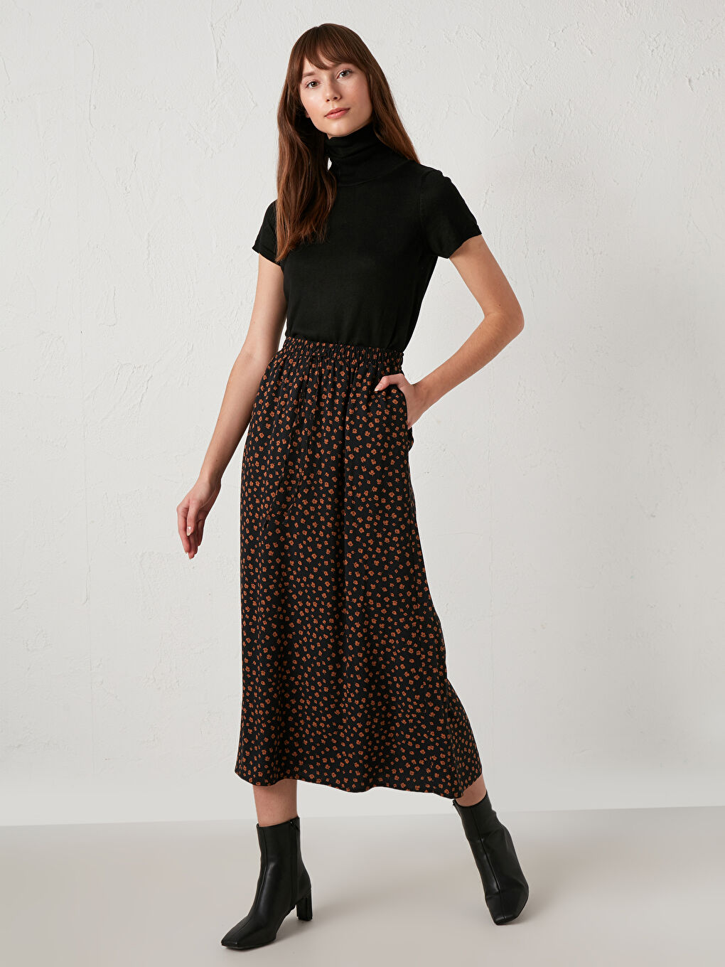 Jupe Longue en Viscose à Motif Floral