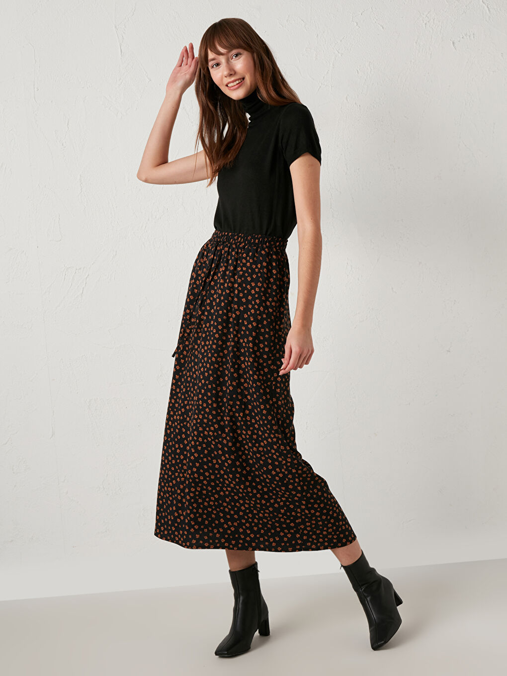 Jupe Longue en Viscose à Motif Floral-1