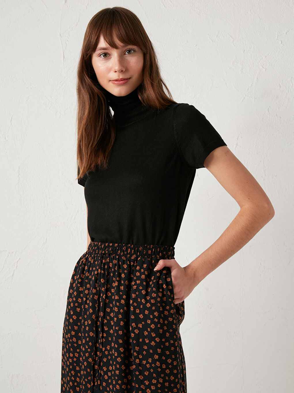 Jupe Longue en Viscose à Motif Floral-2