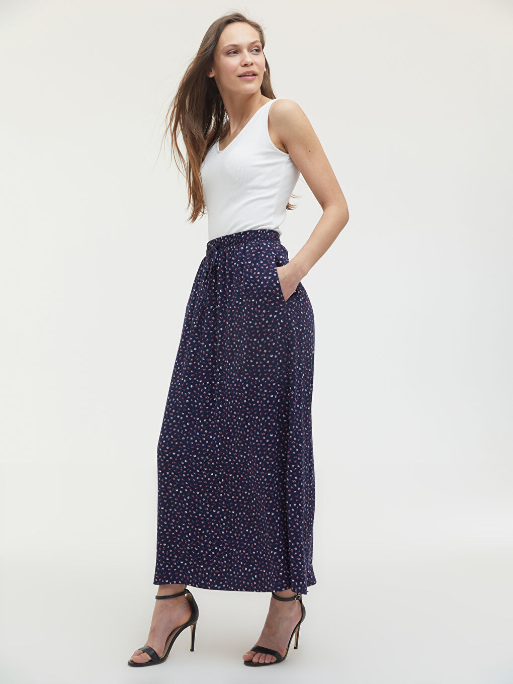 Jupe Longue en Viscose à Motif Floral