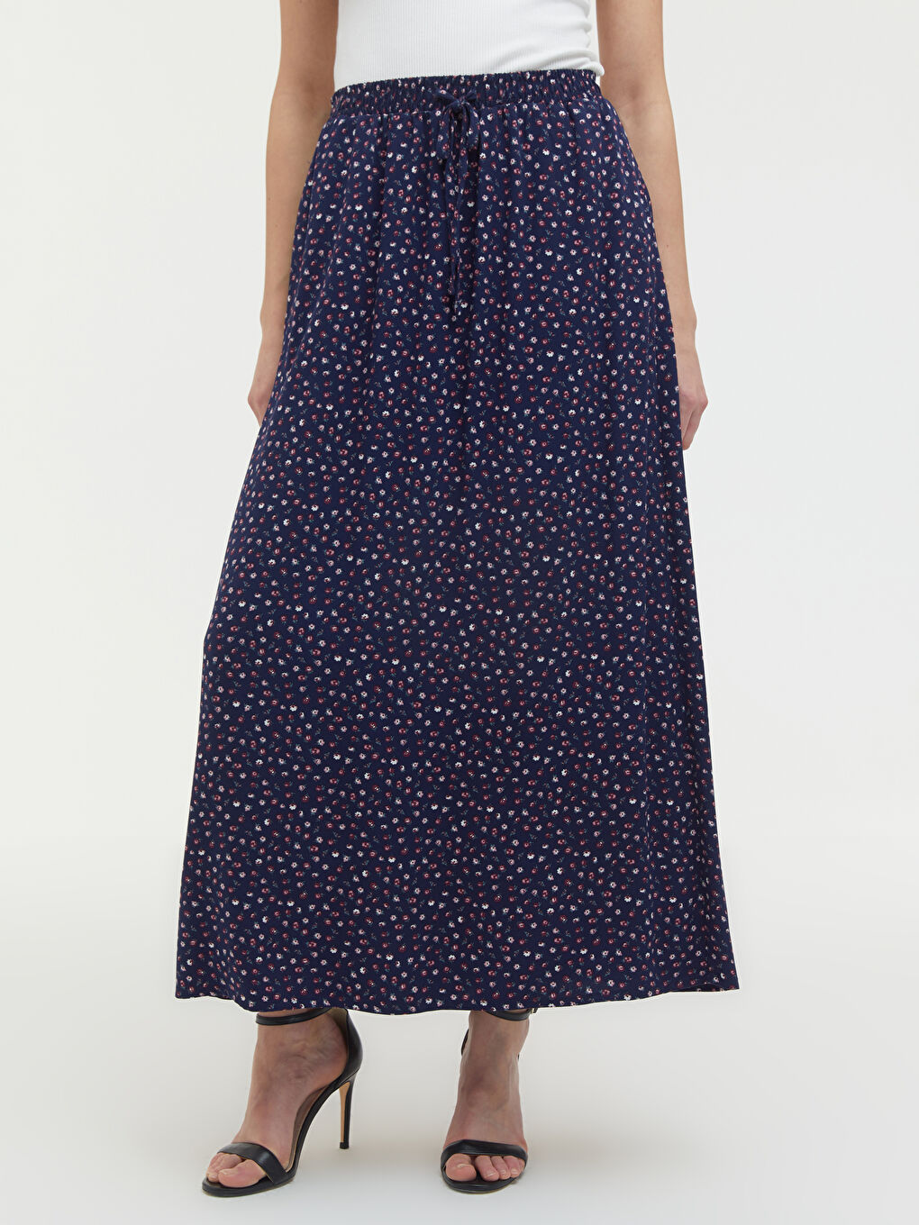 Jupe Longue en Viscose à Motif Floral-1