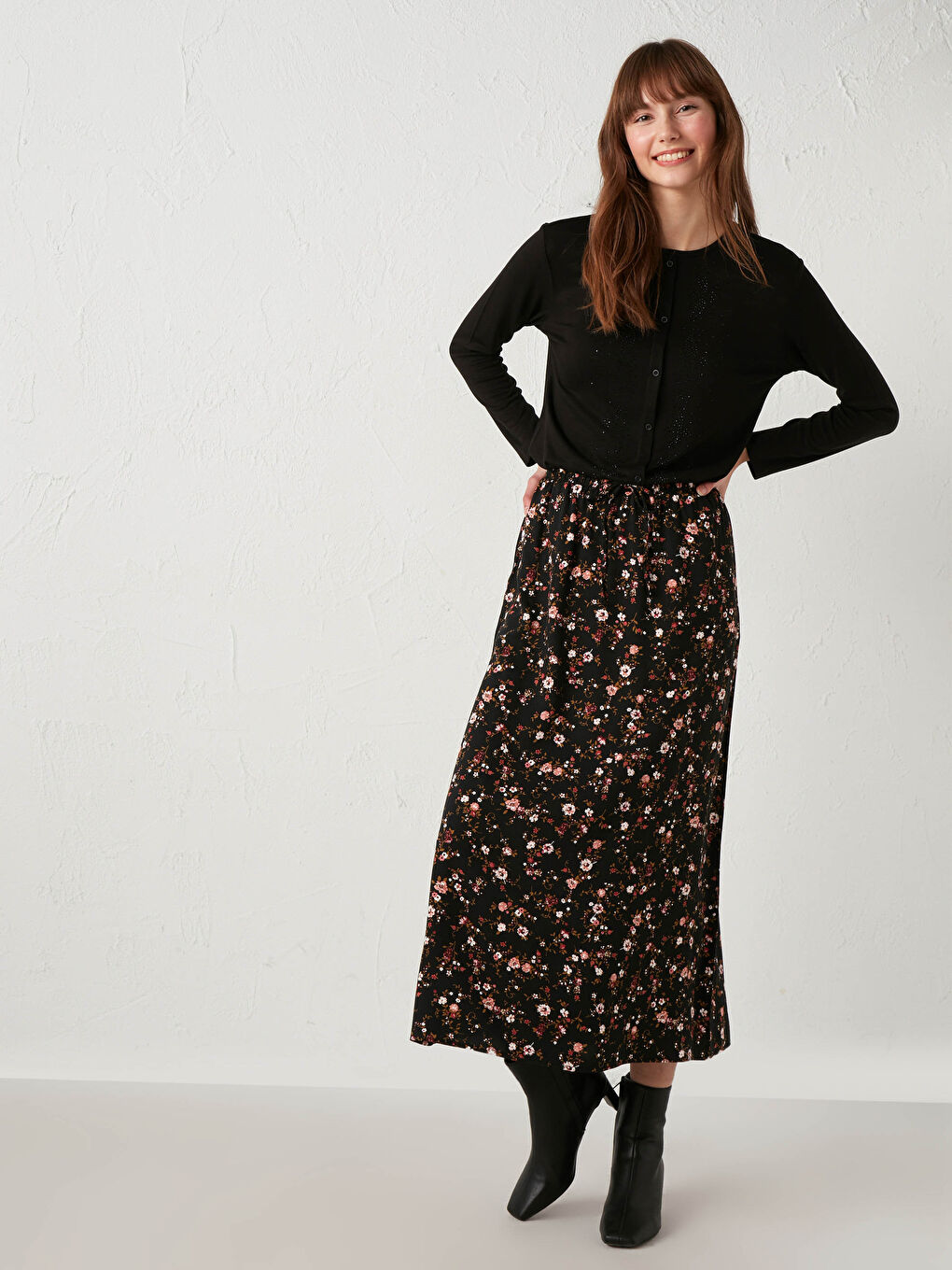 Jupe Longue en Viscose à Motif Floral