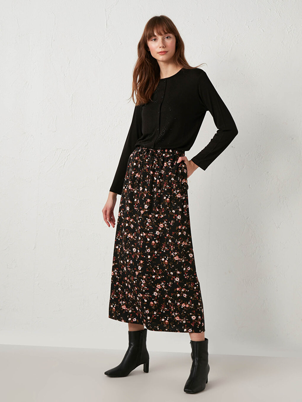 Jupe Longue en Viscose à Motif Floral-1