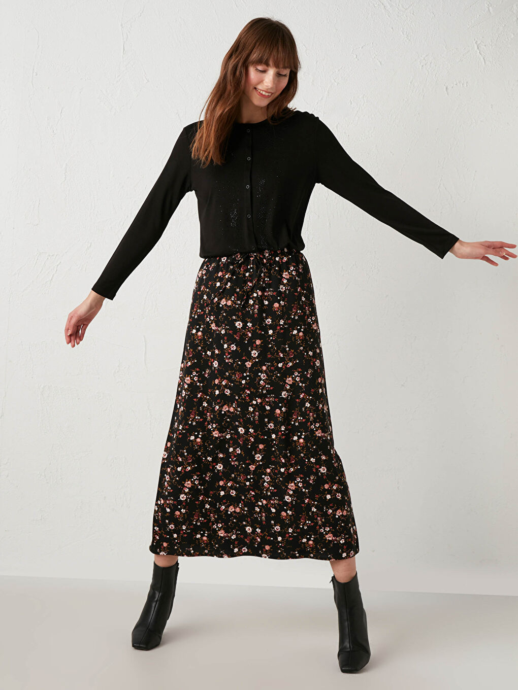 Jupe Longue en Viscose à Motif Floral-2