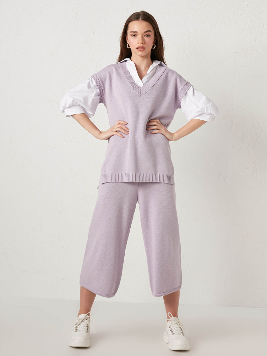 Elasticated Waist Women's Knitwear Trousers-1