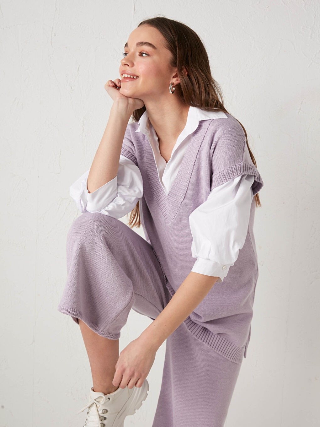 Džemper sa V izrezom, osnovni kratki rukav, za žene, trikotaža-3