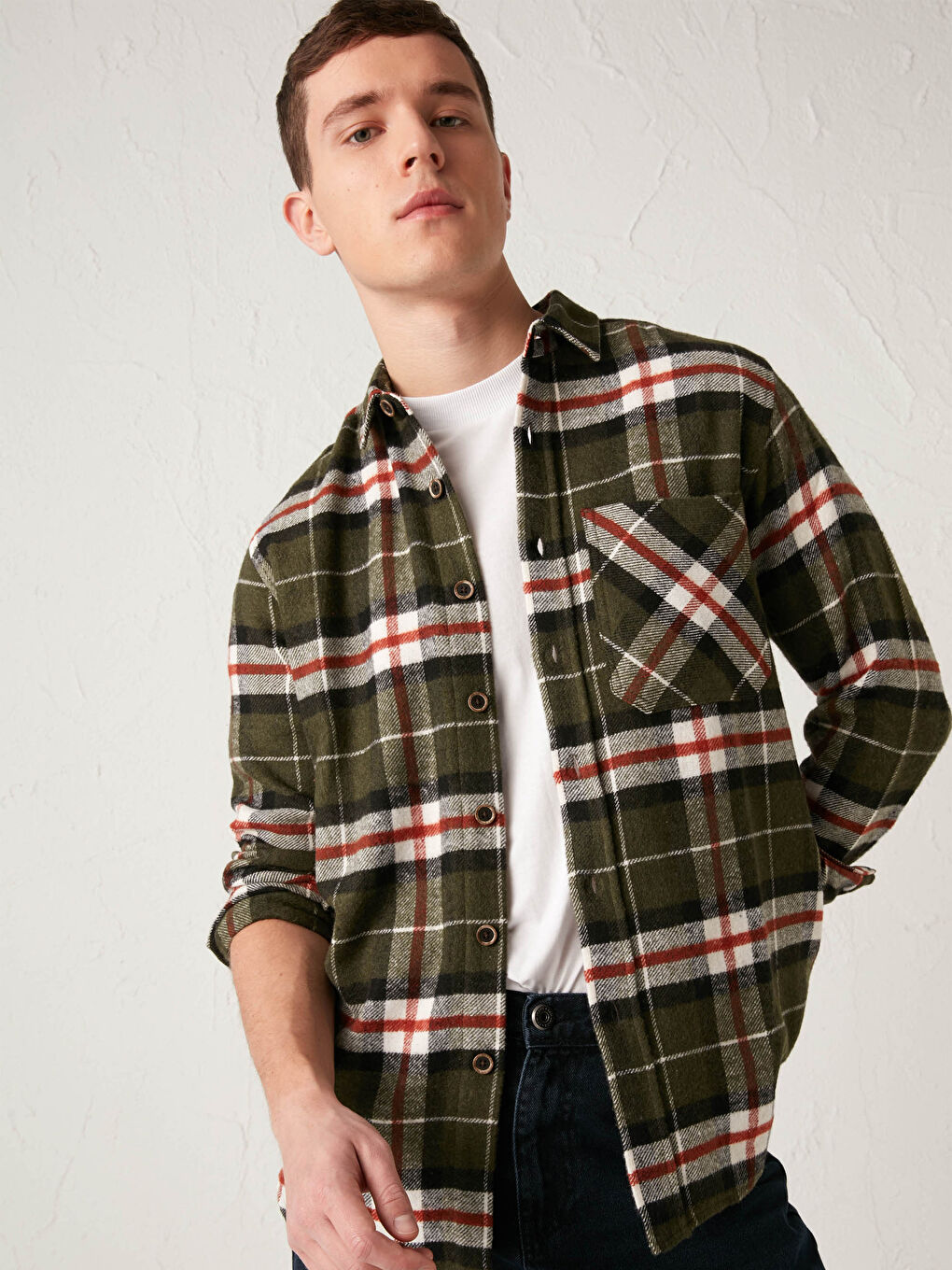 Yeşil Regular Fit Uzun Kollu Ekose Erkek Oduncu Gömlek