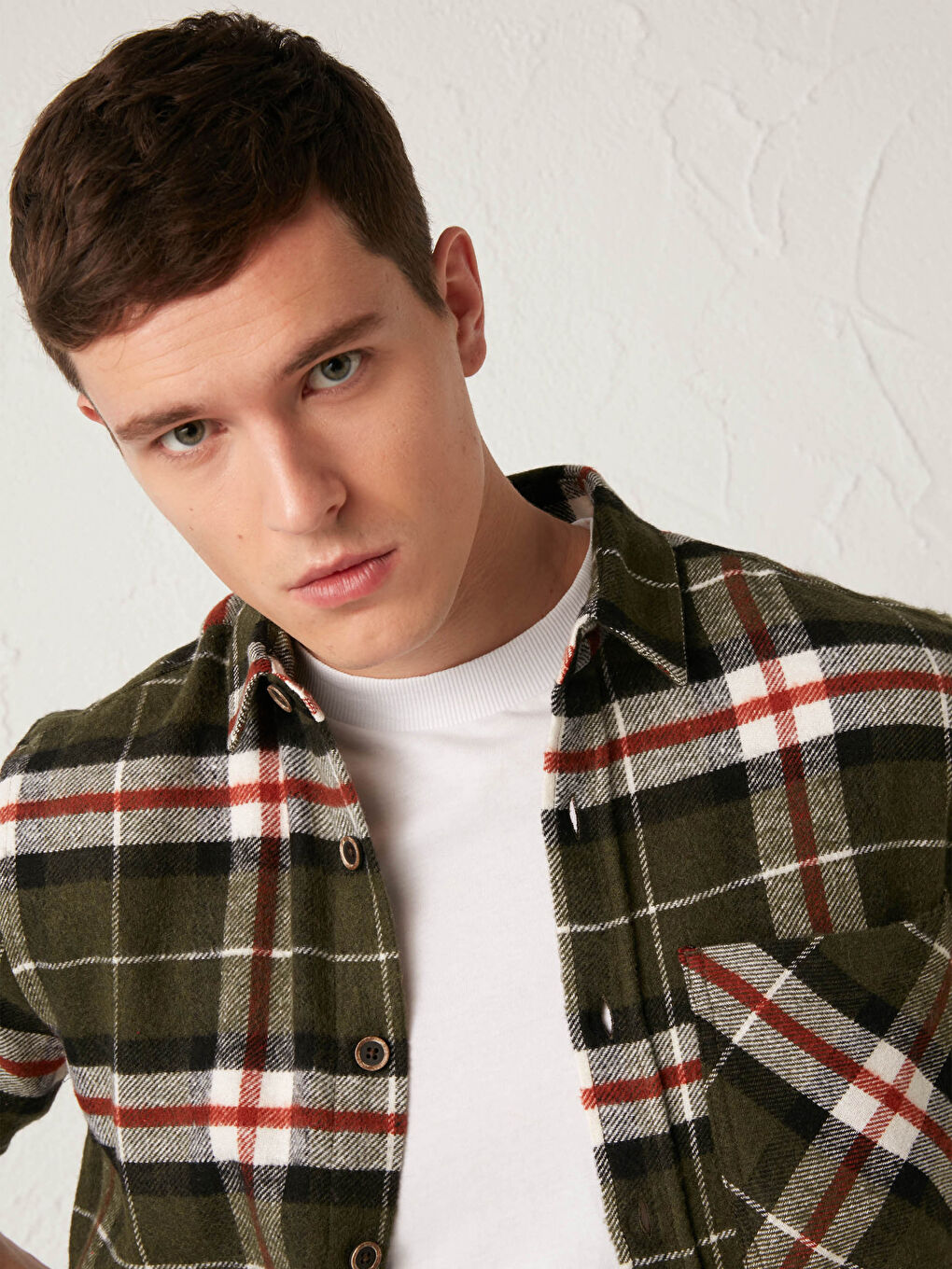 Yeşil Regular Fit Uzun Kollu Ekose Erkek Oduncu Gömlek-1