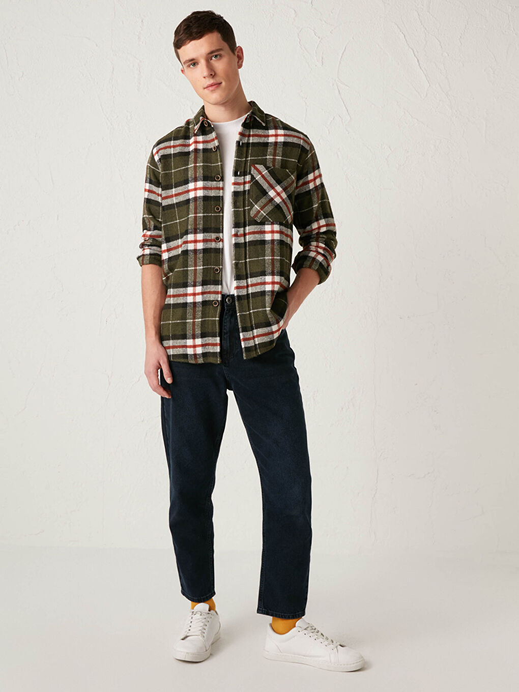 Yeşil Regular Fit Uzun Kollu Ekose Erkek Oduncu Gömlek-3