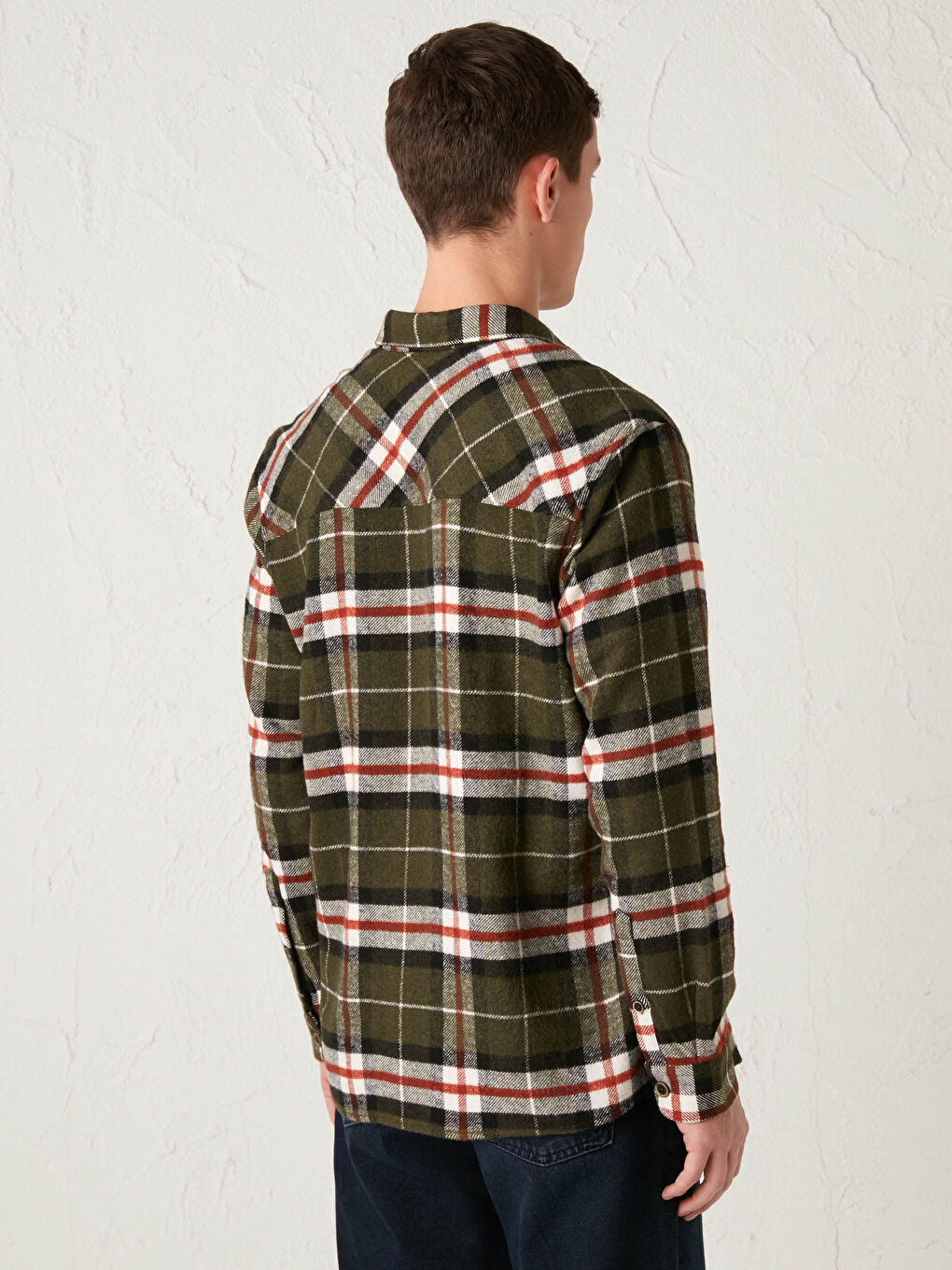 Yeşil Regular Fit Uzun Kollu Ekose Erkek Oduncu Gömlek-4