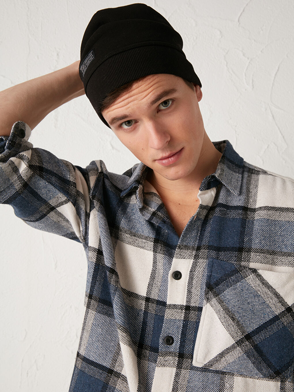 Chemise en flanelle à carreaux à manches longues coupe régulière pour hommes-1