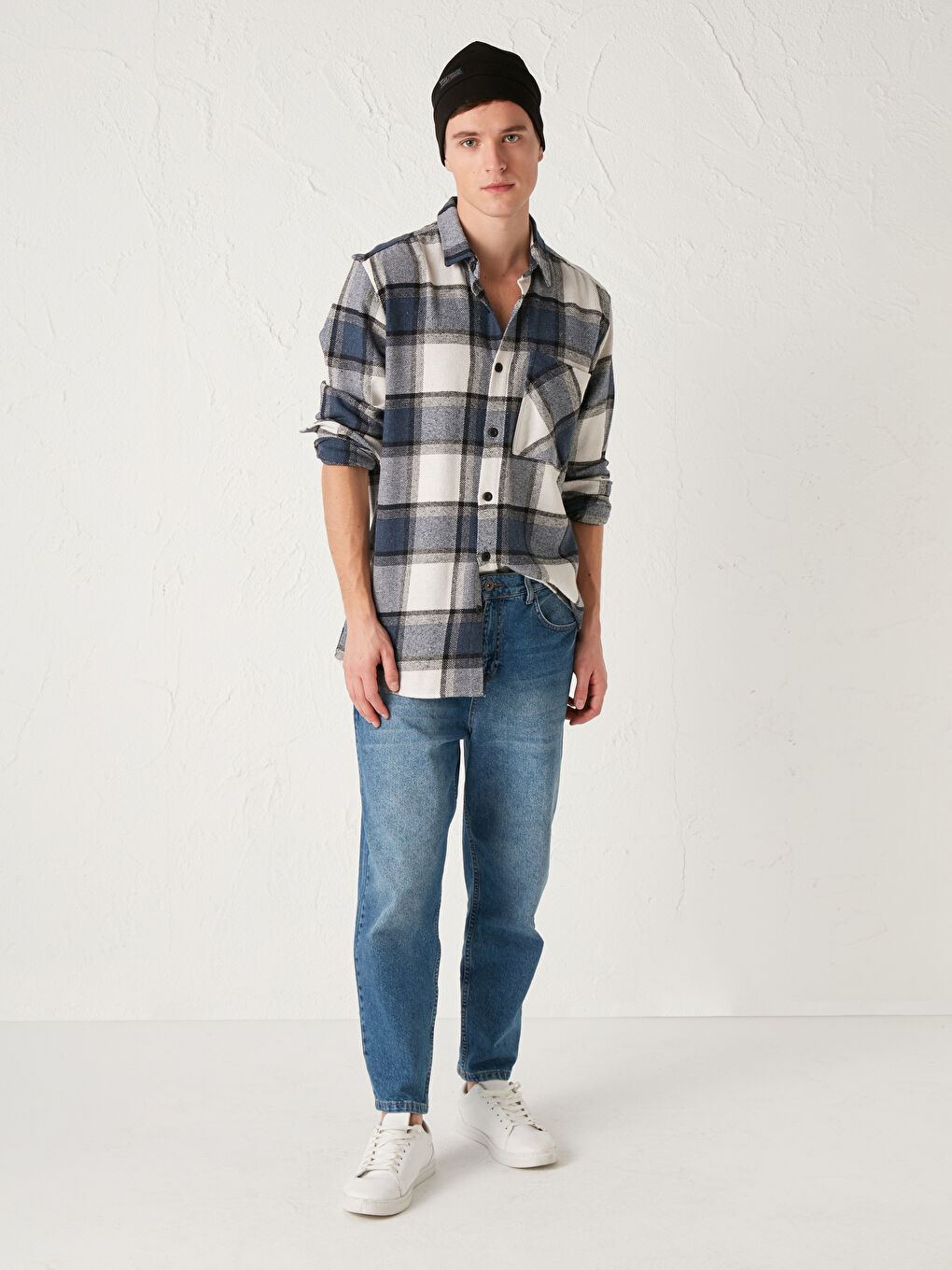 Chemise en flanelle à carreaux à manches longues coupe régulière pour hommes-2