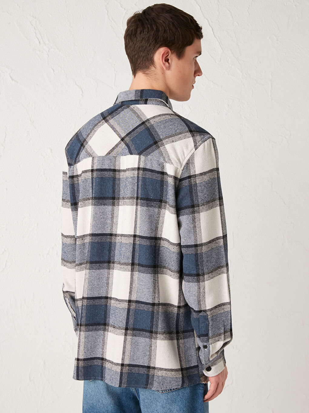 Chemise en flanelle à carreaux à manches longues coupe régulière pour hommes-3