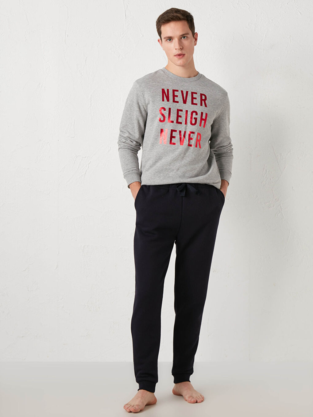 Gri Standart Kalıp Pijama Takımı-2