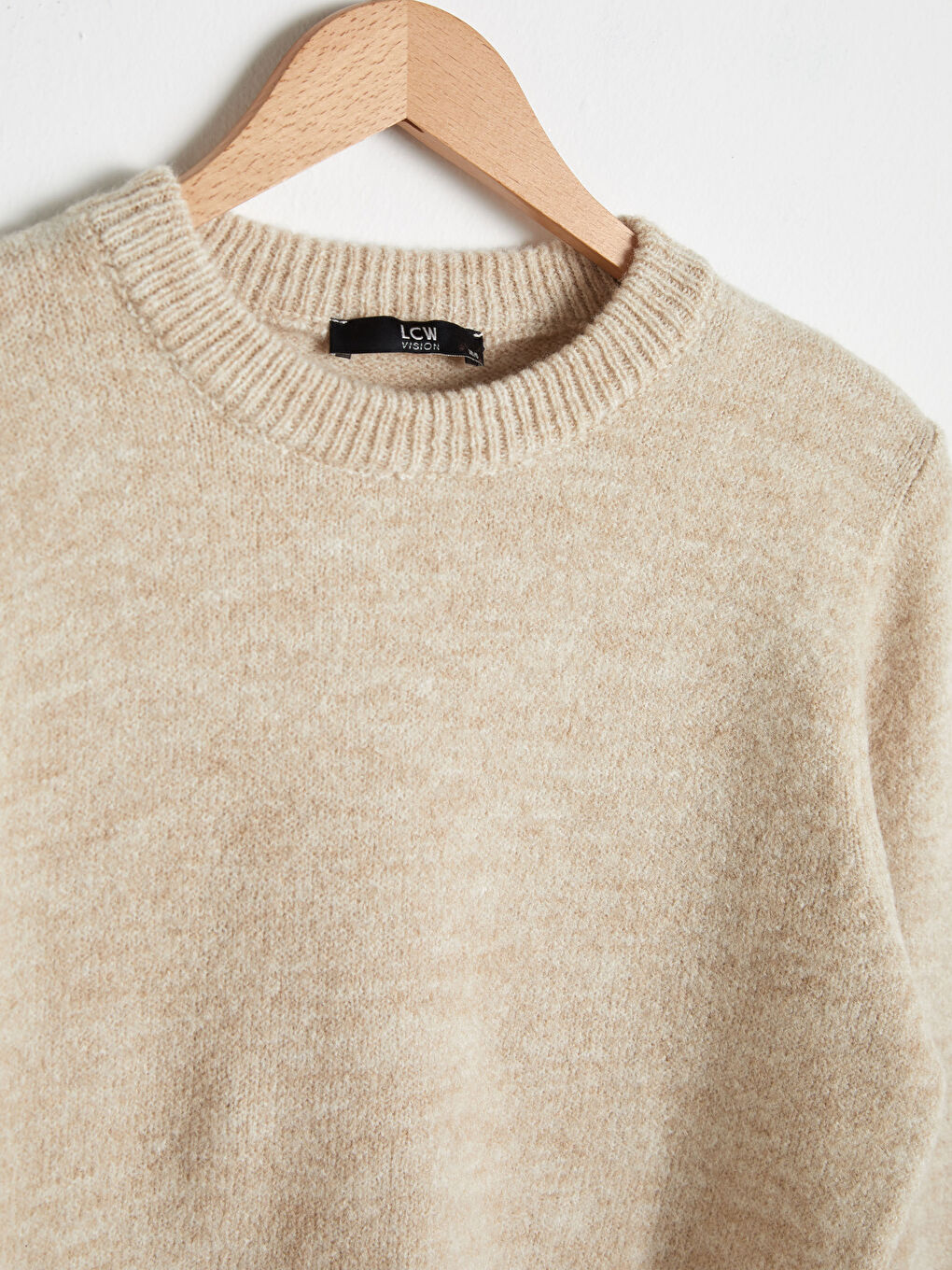 Bej Bisiklet Yaka Oversize Triko Kazak-6