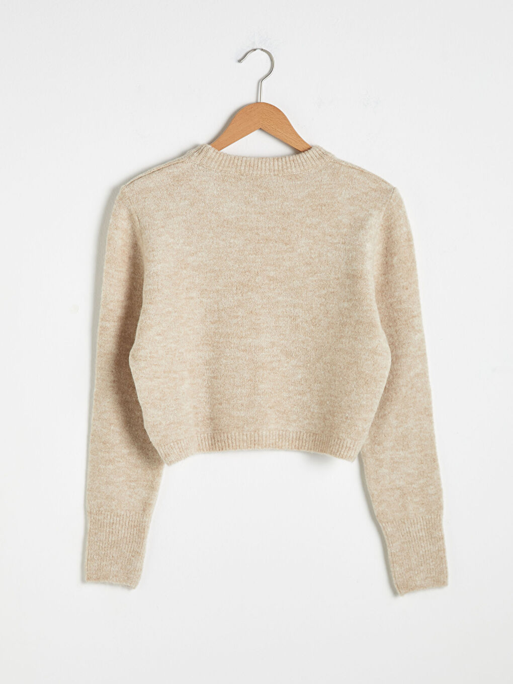 Bej Bisiklet Yaka Oversize Triko Kazak-7