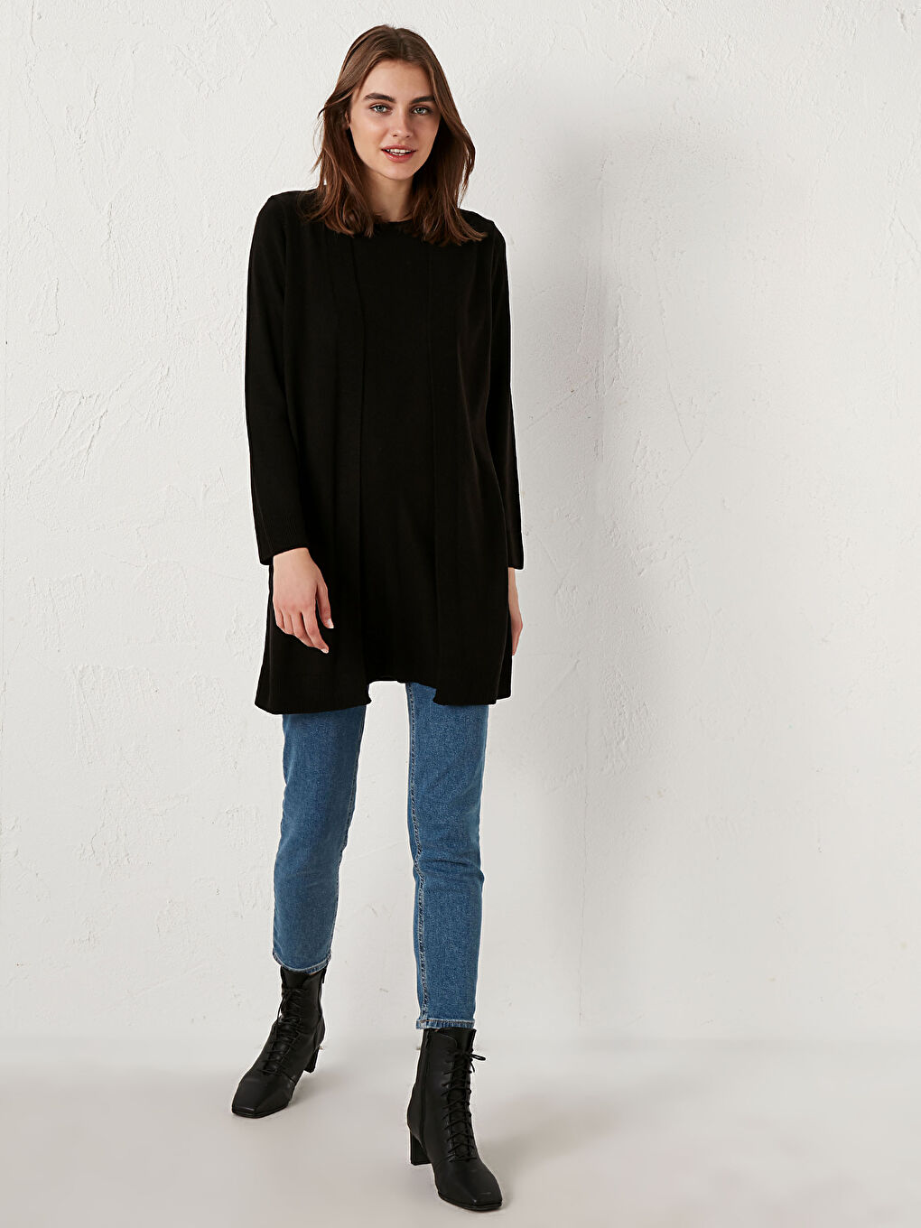 Tunique Basique en Maille à Manches Longues pour Femmes avec Col Rond-2