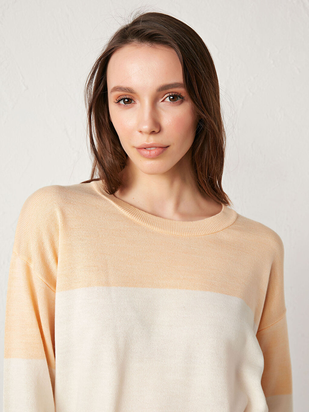 Mercan Bisiklet Yaka Renk Bloklu Triko Kazak-1